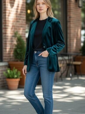 Belle And Bloom Emerald Velvet Blazer Jacket